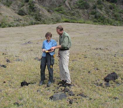 Alison and Toby checking notes on the E-meadow
